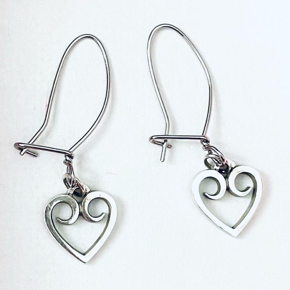 James Avery Retired/Rare Dangle Earrings Sterling Silver Scrolled Hearts